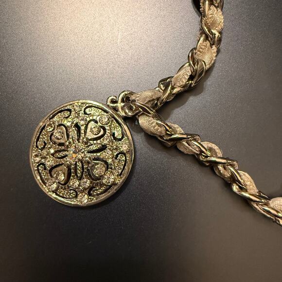 Vintage Cookie Lee Silver Tone Braided Ribbon & Chain Pendant Necklace - Picture 6 of 8